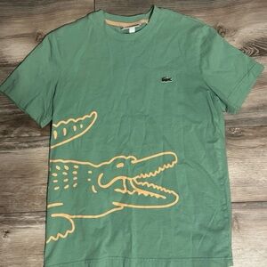 Lacoste Green Tee with Orange Crocodile Graphic
